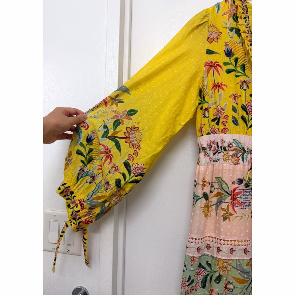 NWT Farm Rio Delicate Flowers Stripe Print Maxi Dress Yellow Pink Pastel M - Picture 7 of 14